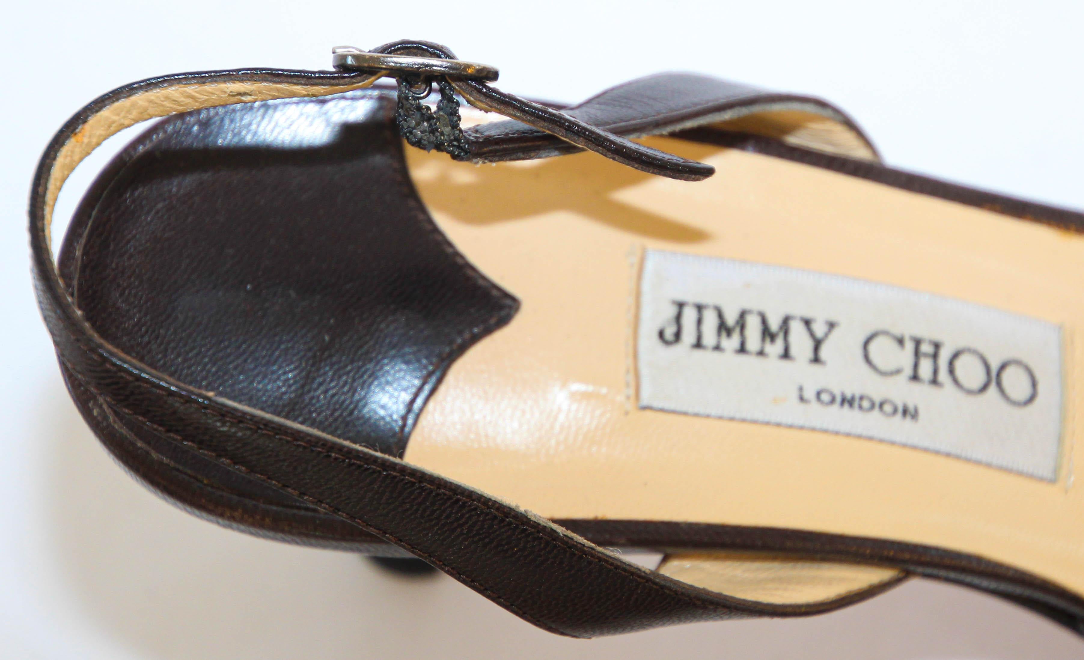 JIMMY CHOO London Dark Brown Leather Slingback Pumps 39.5 1