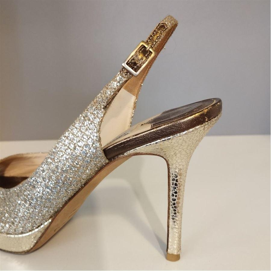 Jimmy Choo London Glittered open toe size 38 In Excellent Condition For Sale In Gazzaniga (BG), IT