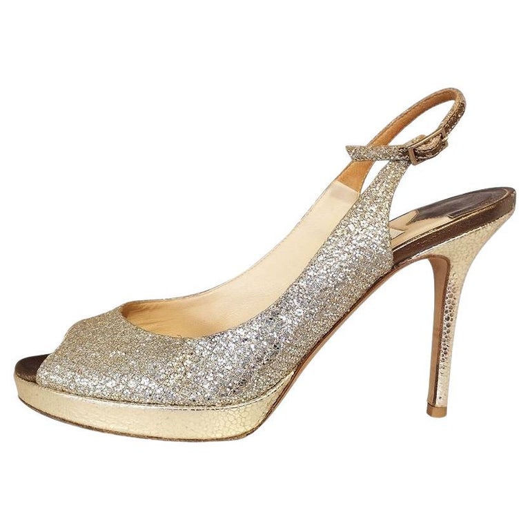 Jimmy Choo London Glittered open toe size 38 For Sale at 1stDibs display picture 1