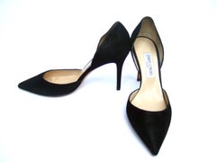 Jimmy Choo London Italian Black Brushed Leather Stiletto Pumps Size 40 c 1990s