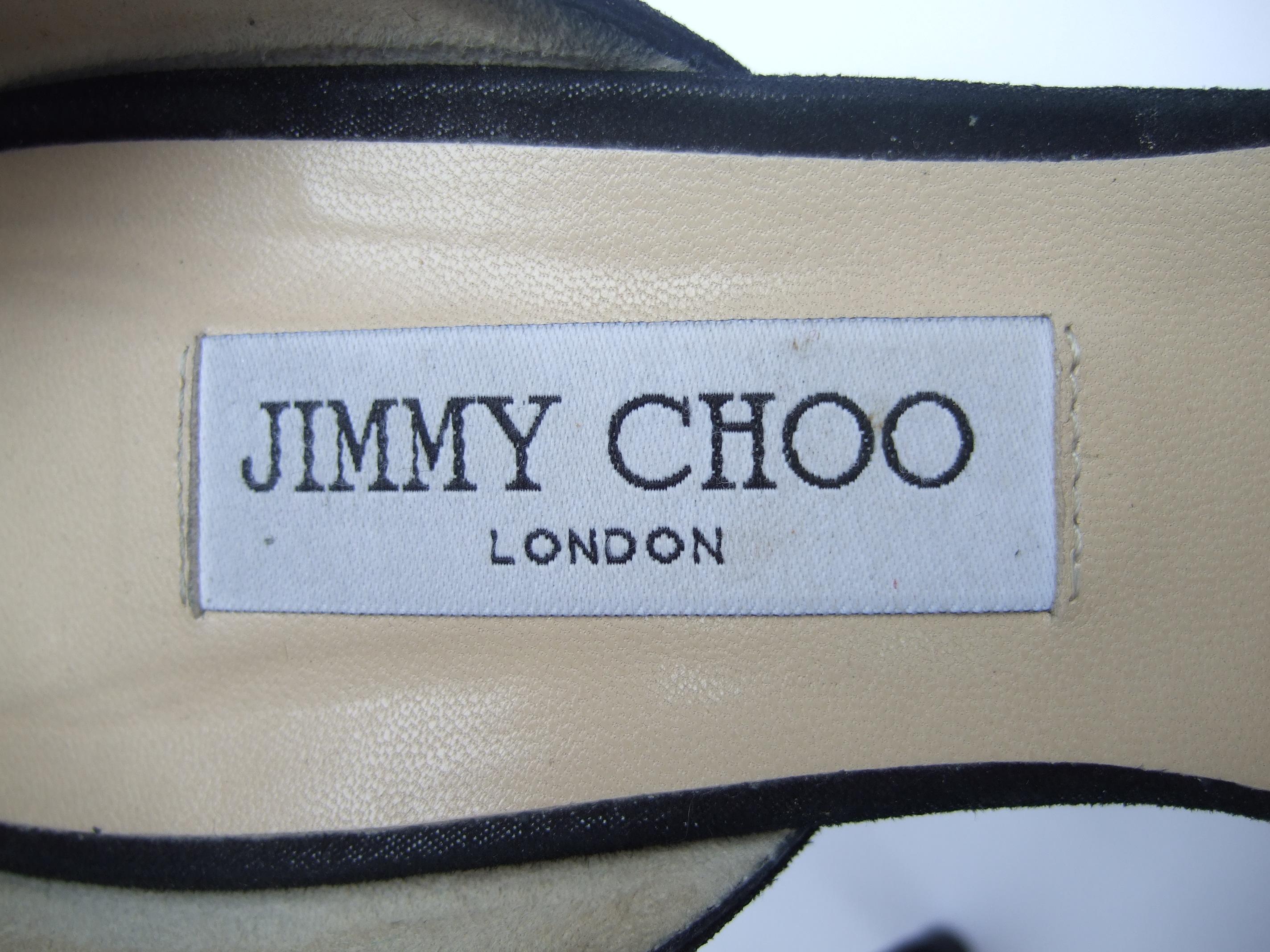 Jimmy Choo London Italian Black Brushed Leather Stiletto Pumps Size 40 c 1990s For Sale 1
