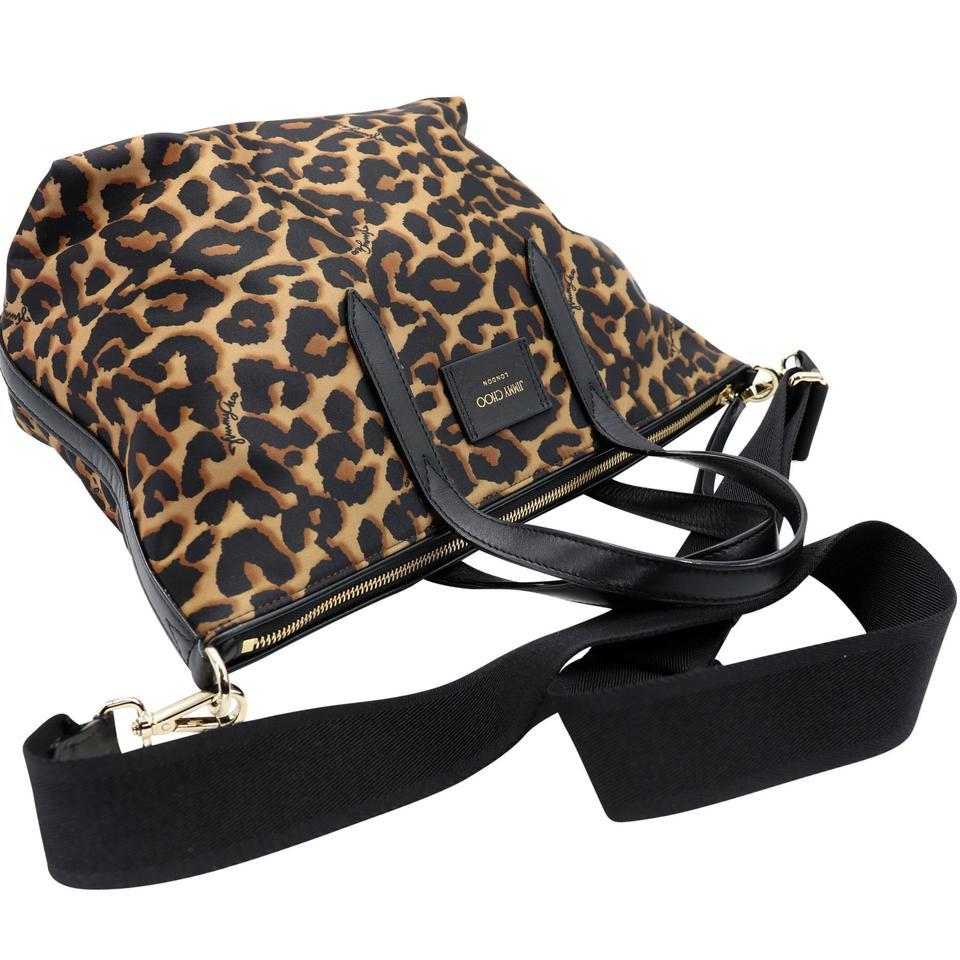 Black Jimmy Choo London Leopard Leather detail Canvas Cross Body Bag JC-B0510P-0001