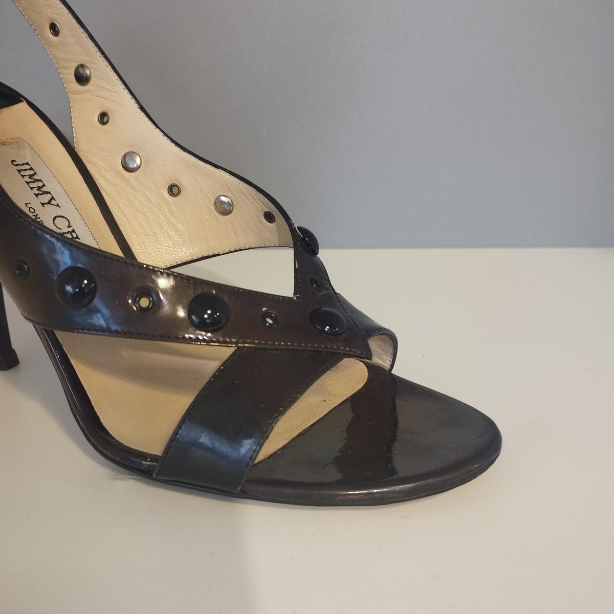Black Jimmy Choo London Patent Leather Sandals IT 38.5 For Sale