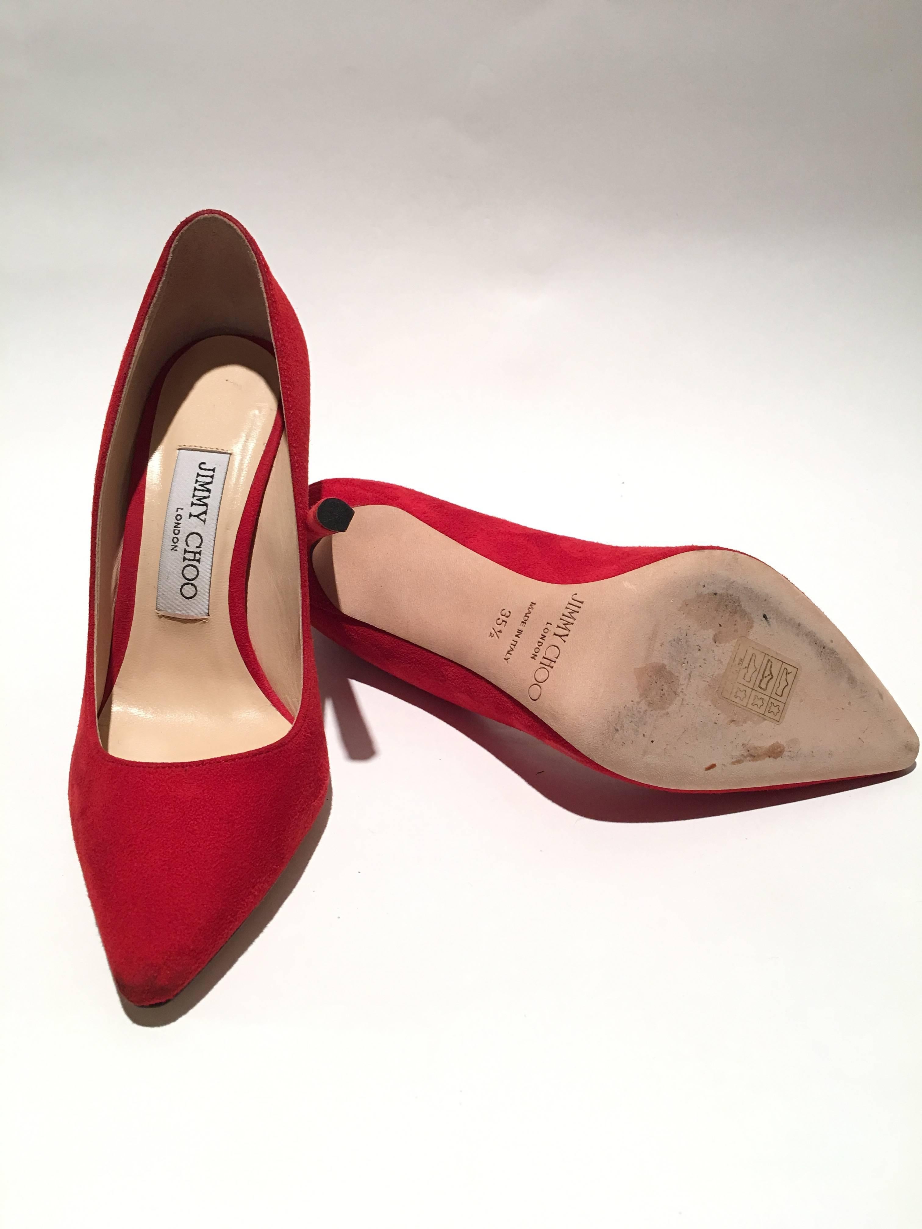 Jimmy Choo London Red Suede Pumps For Sale 2