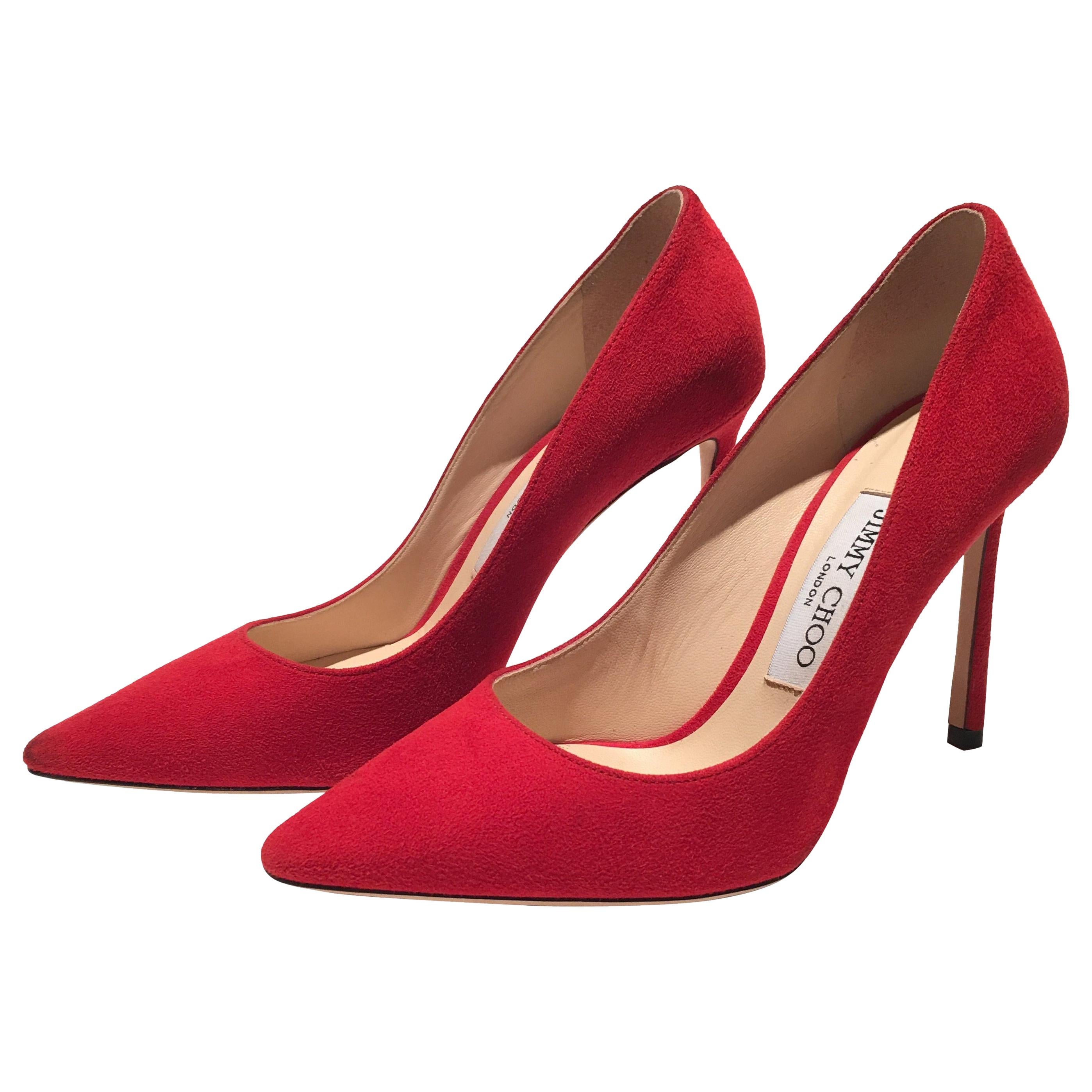 Jimmy Choo London Red Suede Pumps For Sale