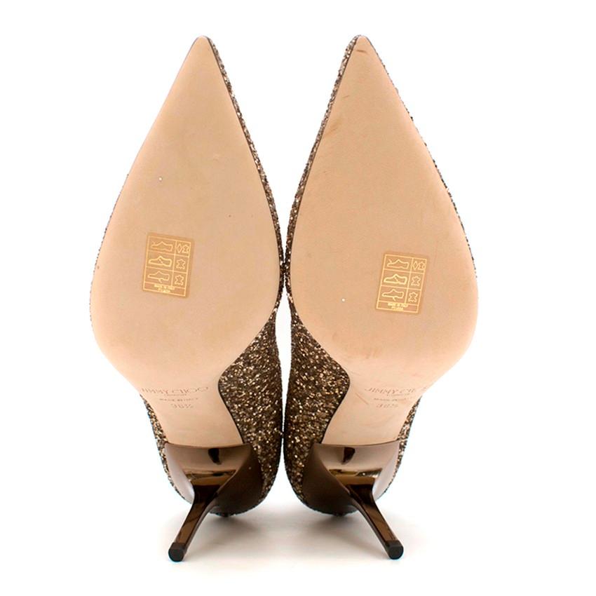 Jimmy Choo Love 100 Moon Sand Infinity Glitter Pointy Toe Pumps 38.5 In Excellent Condition In London, GB
