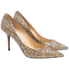 Jimmy Choo Love 100 Moon Sand Infinity Glitter Pointy Toe Pumps 38.5