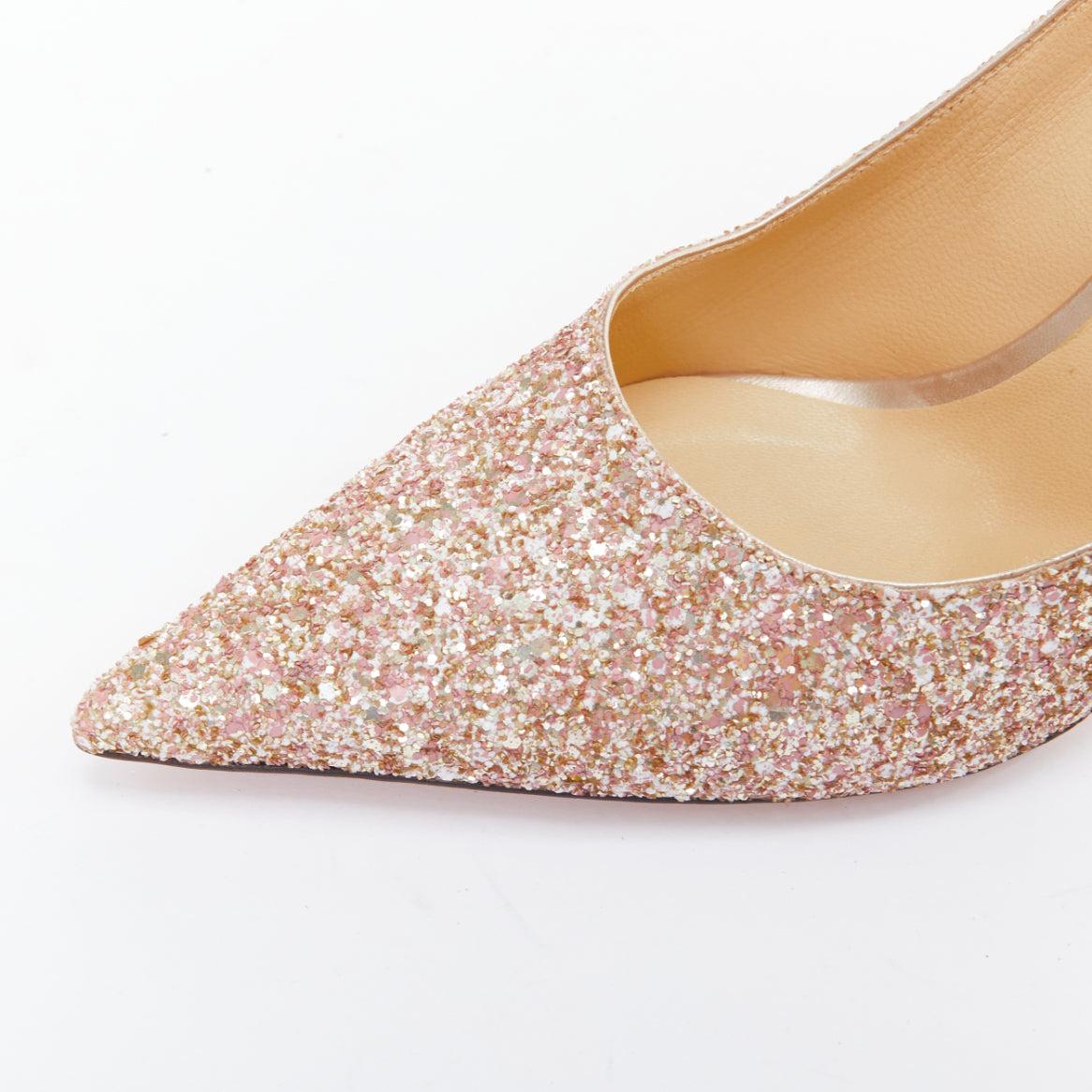 JIMMY CHOO Love 85 pink champagne glitter metal heel pumps EU39.5 For Sale 2