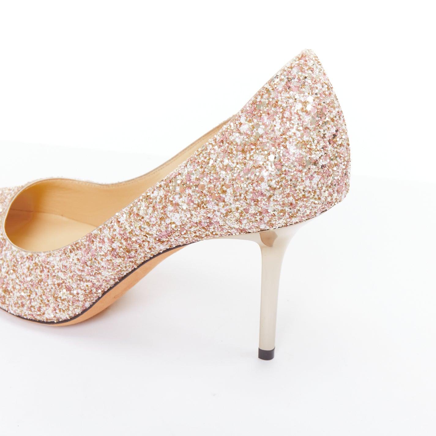 JIMMY CHOO Love 85 pink champagne glitter metal heel pumps EU39.5 For Sale 3