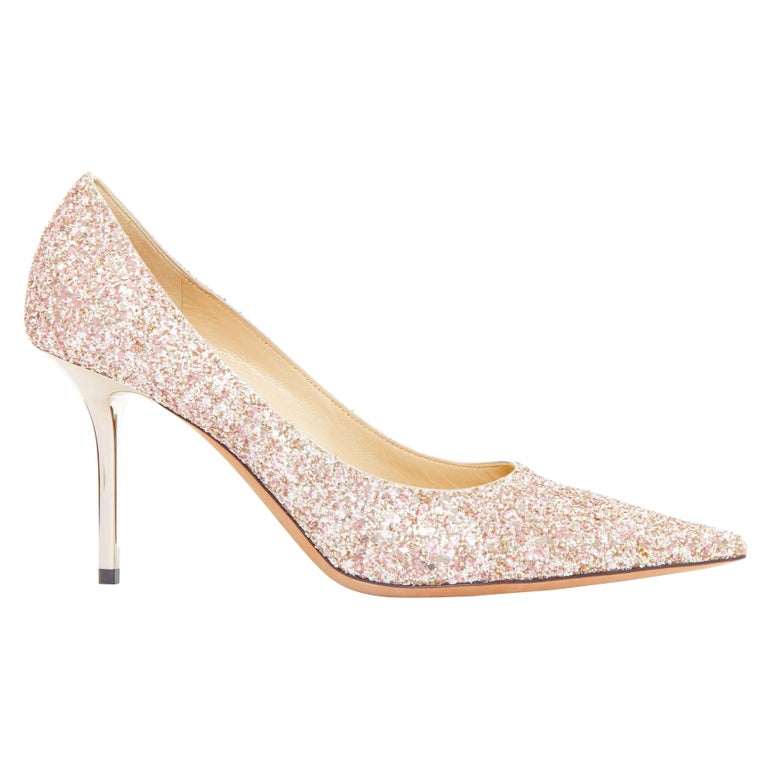 JIMMY CHOO Love 85 pink champagne glitter metal heel pumps