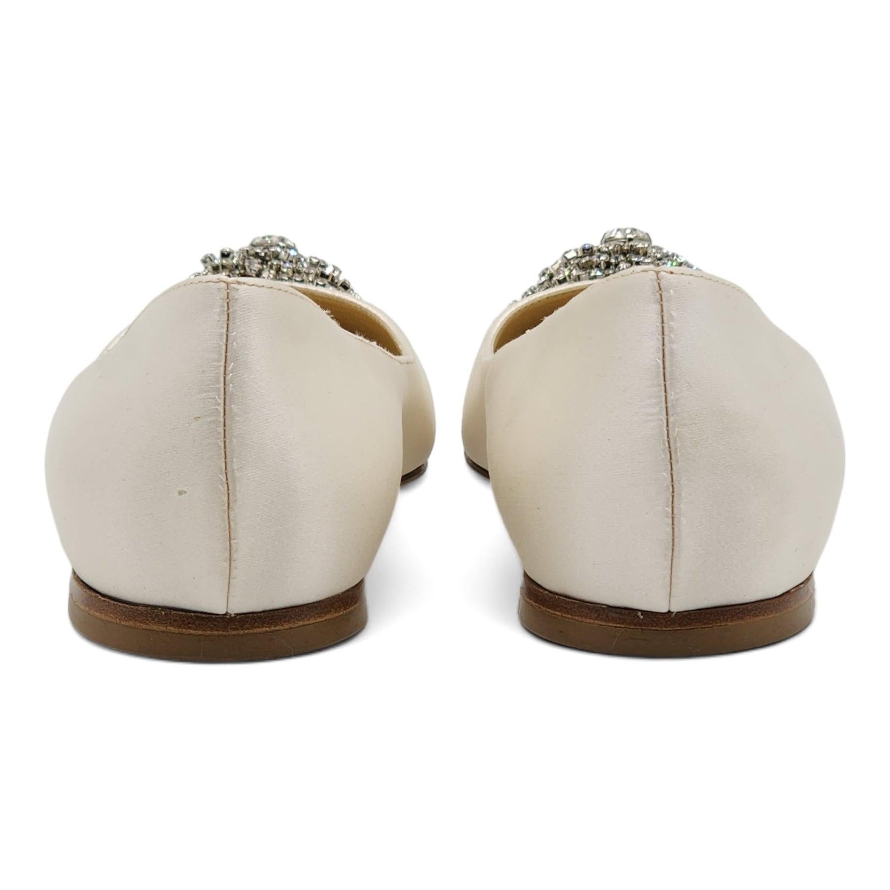 Brown Jimmy Choo Love Embellished Satin Flat Ballerina Shoes in White For Sale