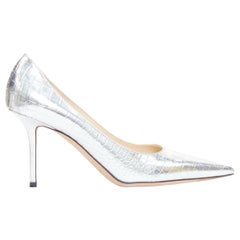 JIMMY CHOO Love mirrored silver croc embossed leather pointy pumps EU39.5