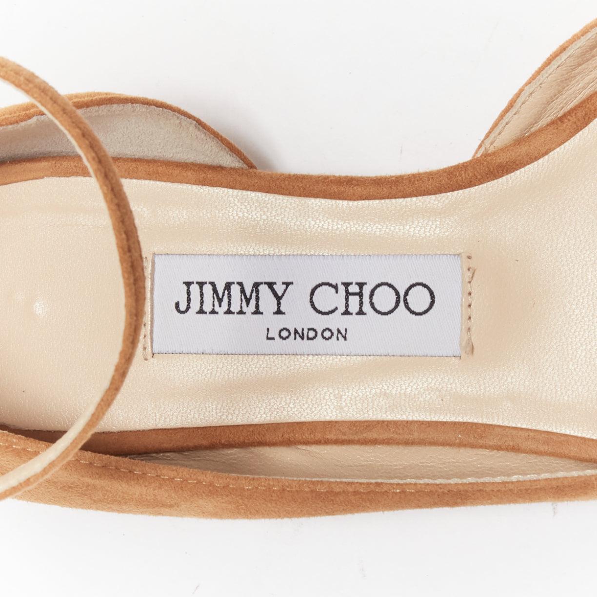 JIMMY CHOO Lucy tan brown suede ankle strap point toe half dorsay flats EU37.5 5