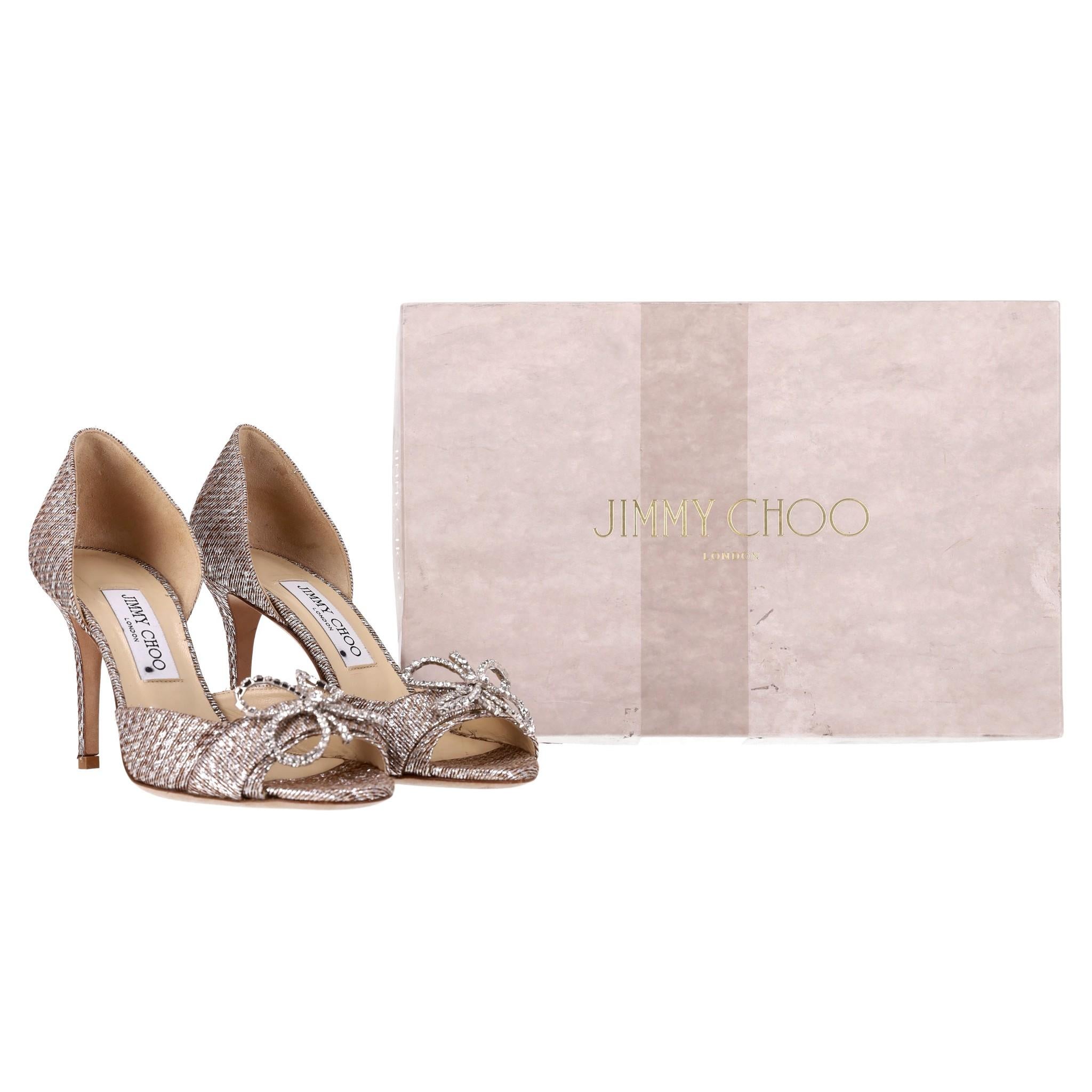 Women's Jimmy Choo Lurex Crystal Bow Peep Toe Heels