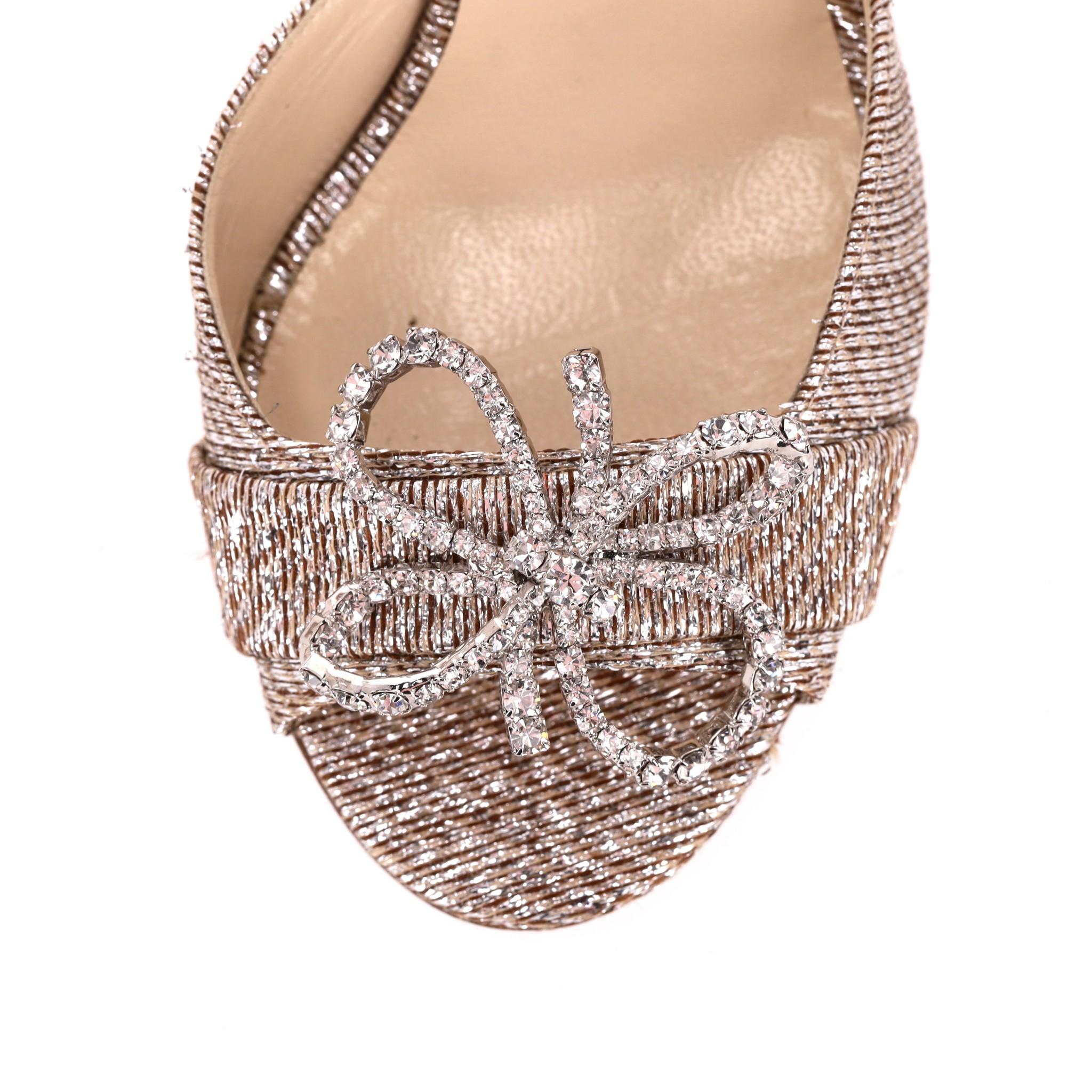 Jimmy Choo Lurex Crystal Bow Peep Toe Heels 2
