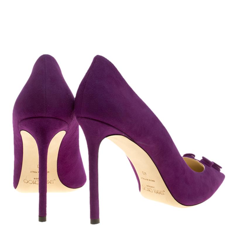 Jimmy Choo Madeline Purple Suede Jasmine Button Embellished Pointed Toe Pumps Si In New Condition In Dubai, Al Qouz 2