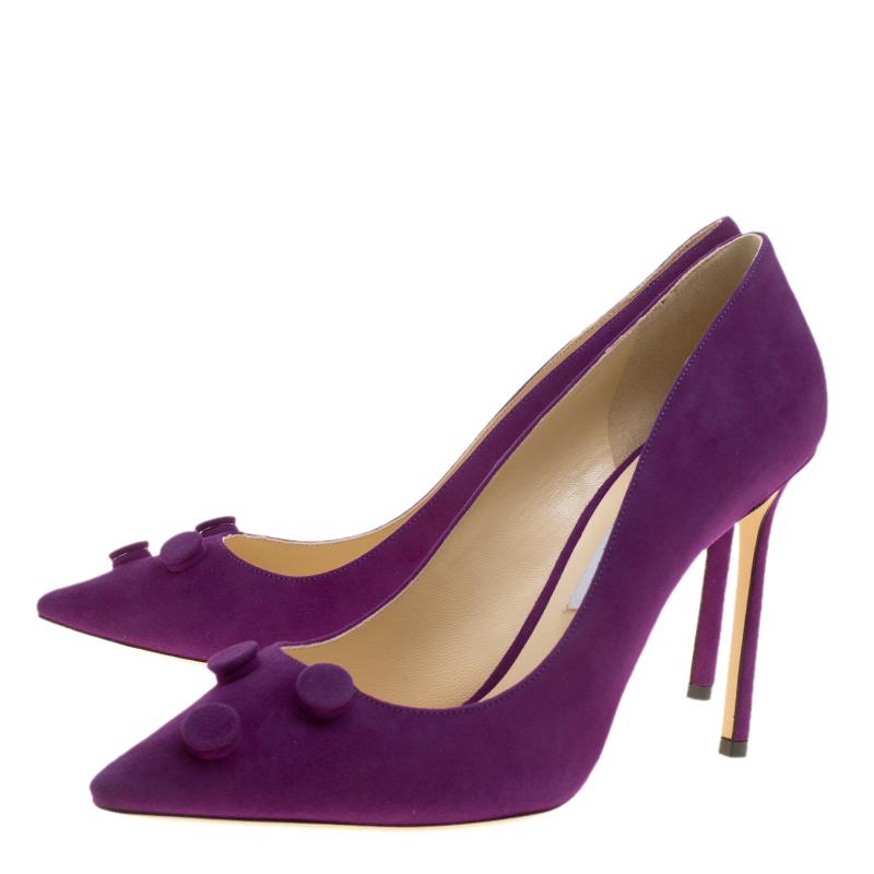 Jimmy Choo Madeline Purple Suede Jasmine Button Embellished Pointed Toe Pumps Si 2