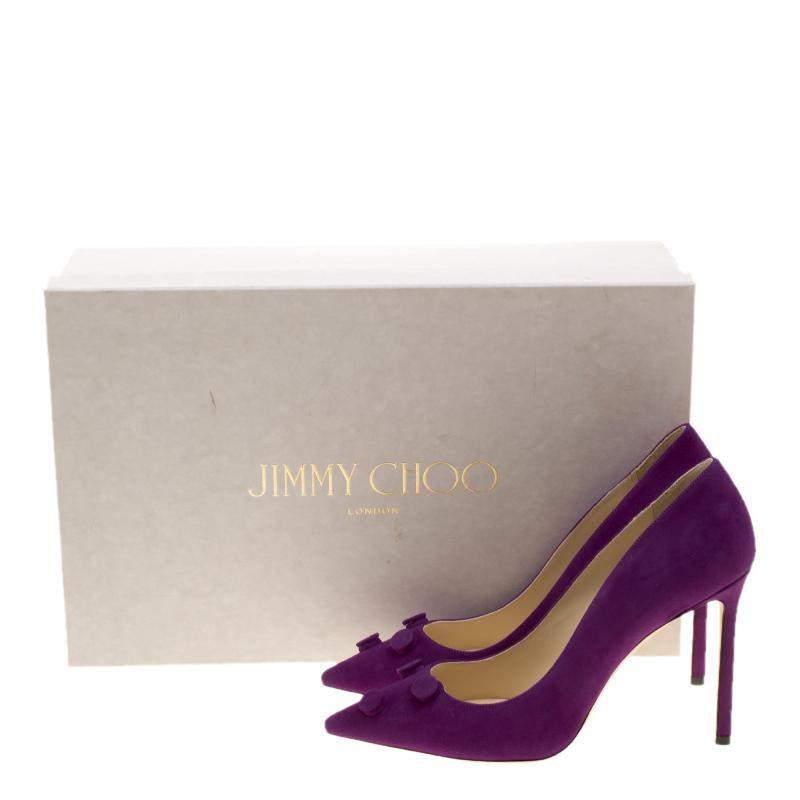 Jimmy Choo Madeline Purple Suede Jasmine Button Embellished Pointed Toe Pumps Si 4