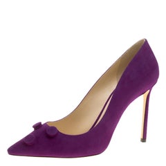 Jimmy Choo Madeline Purple Suede Jasmine Button Embellished Pointed Toe Pumps Si