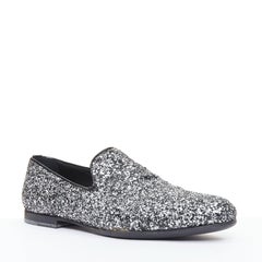 JIMMY CHOO Marlo silver coarse glitter almond toe mens evening loafer shoes EU43