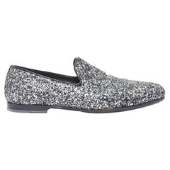 JIMMY CHOO Marlo silver coarse glitter almond toe mens evening loafer shoes EU43
