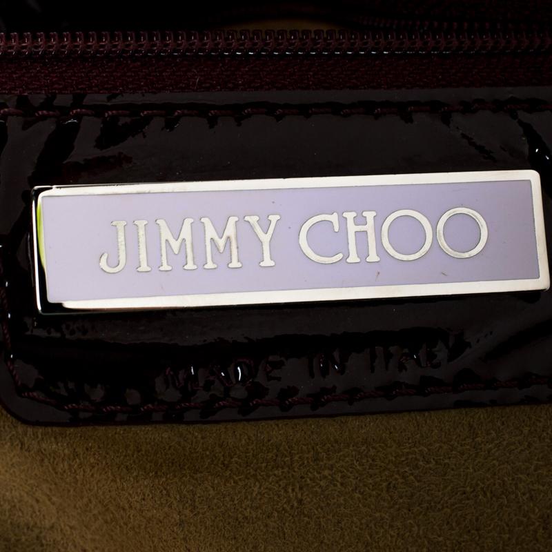 Jimmy Choo Maroon Patent Leather Studded Peace Sky Hobos 2