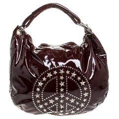 Jimmy Choo Maroon Patent Leather Studded Peace Sky Hobos