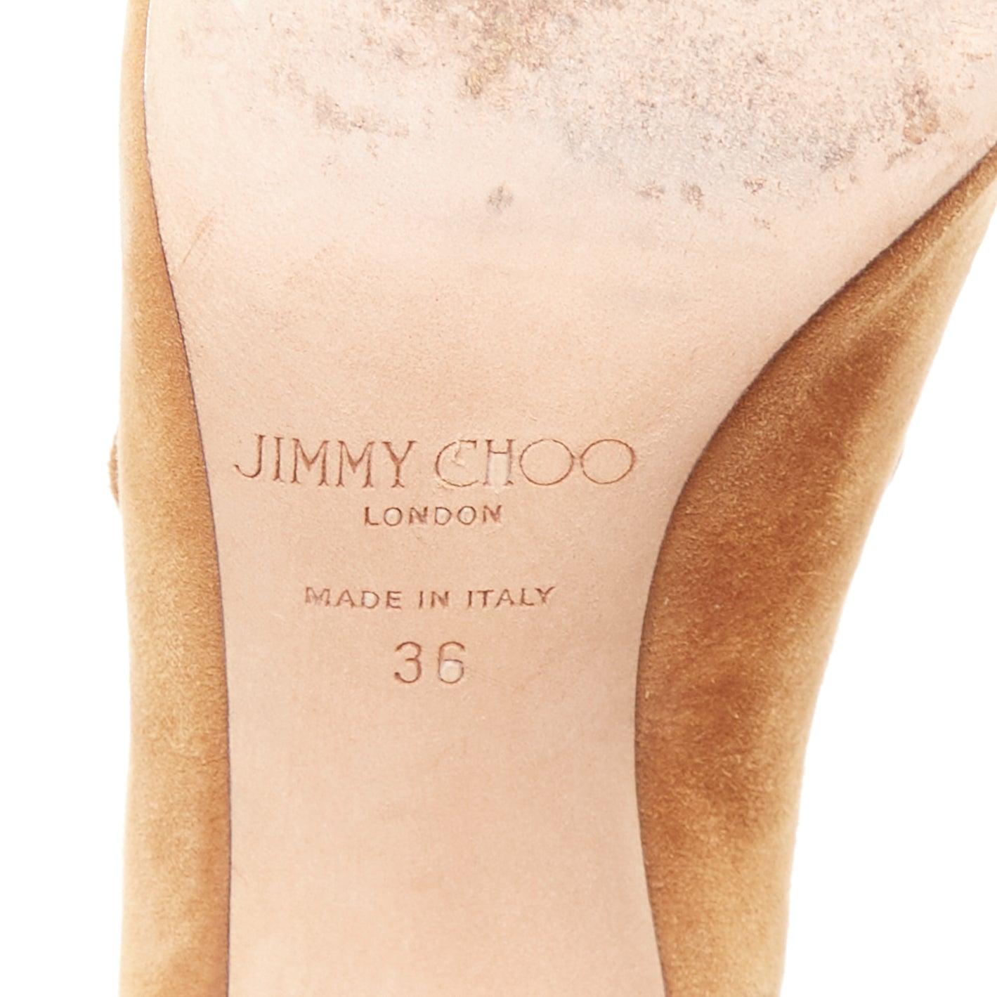 Jimmy Choo Wood Wood Wood à talons hauts en daim marron, tan tan brown suede tie block heels EU36 en vente 5