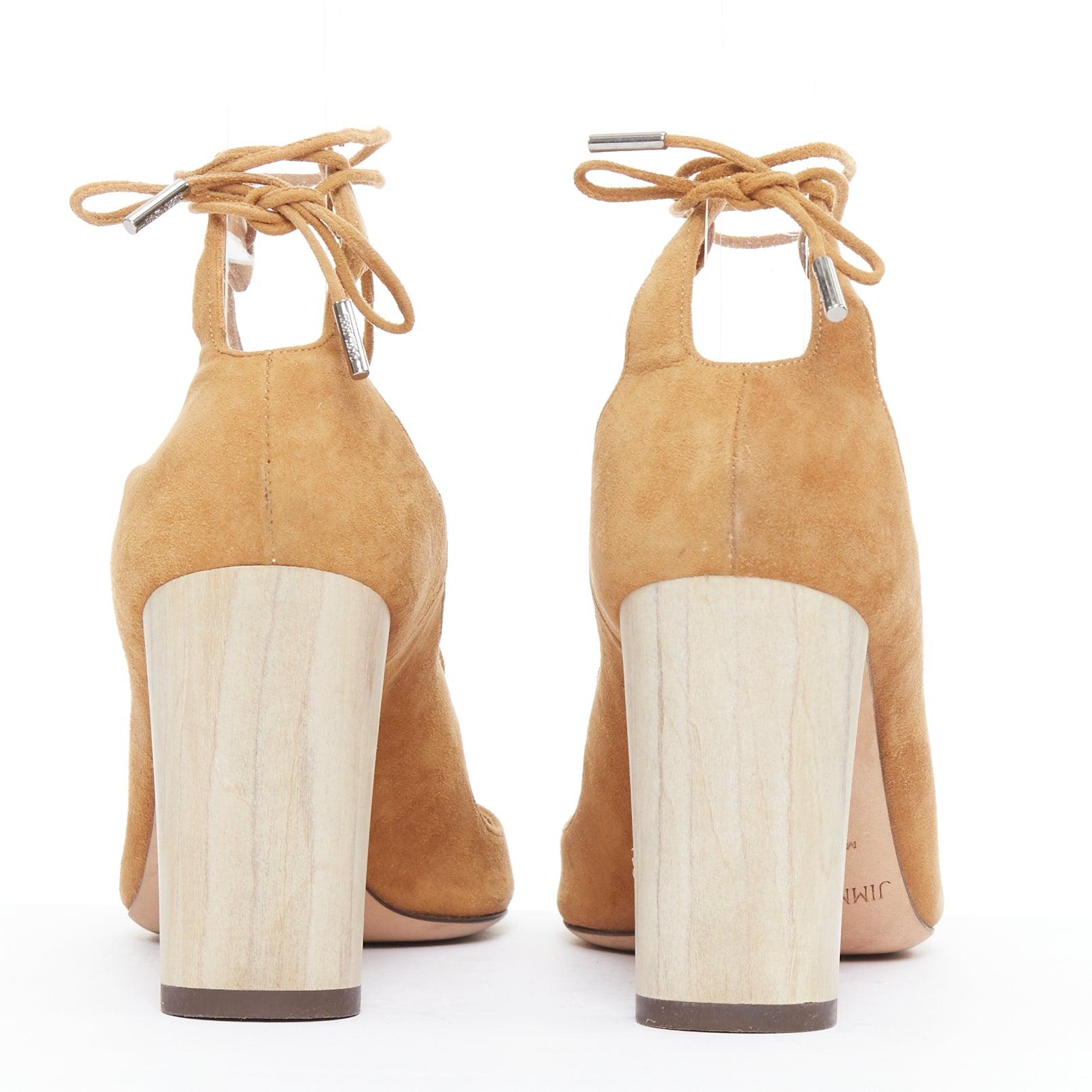 Jimmy Choo Wood Wood Wood à talons hauts en daim marron, tan tan brown suede tie block heels EU36 Pour femmes en vente