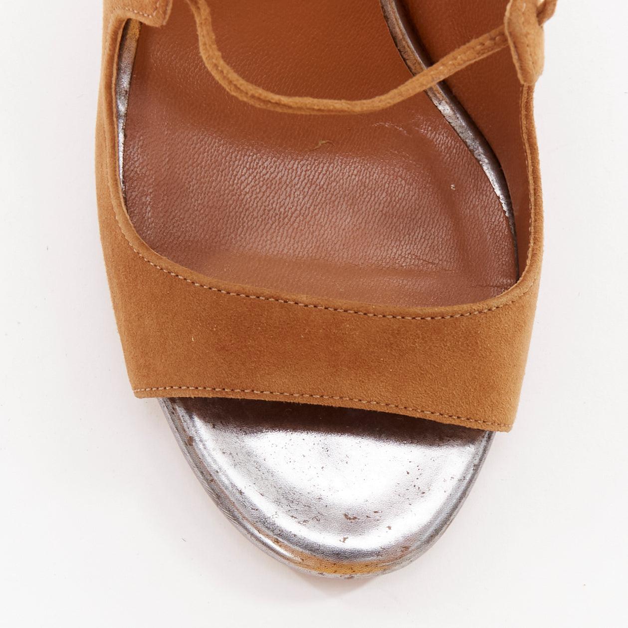 Jimmy Choo Wood Wood Wood à talons hauts en daim marron, tan tan brown suede tie block heels EU36 en vente 1