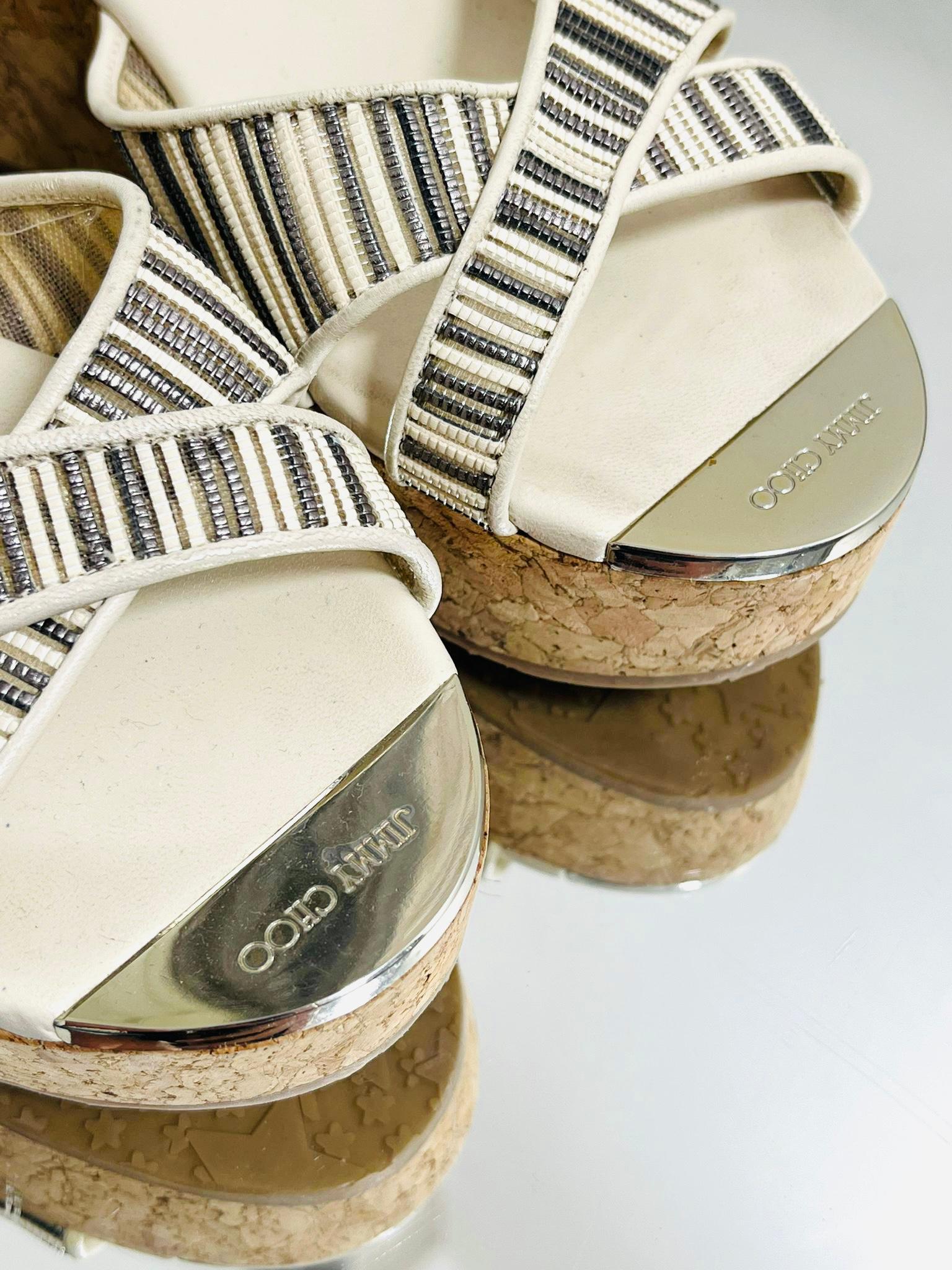 Jimmy Choo Mesh, Leather & Cork Wedge Sandals For Sale 2
