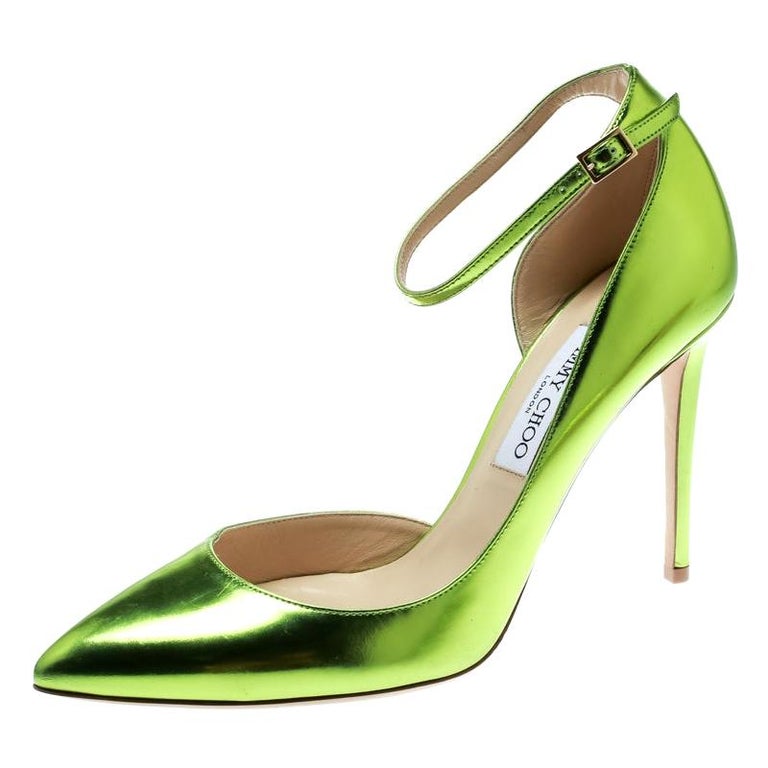 Jimmy Choo Metallic Apple Green Pointed Toe D'orsay Pumps Size 41 For Sale at 1stDibs