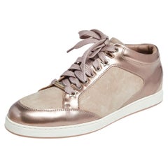 Jimmy Choo Metallic/Beige Suede And Patent Miami Lace Up Sneakers Size 39.5