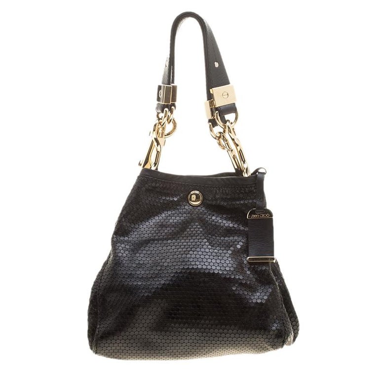 Jimmy Choo Metallic Black Leather Lohla Jayne Tote For Sale at 1stDibs