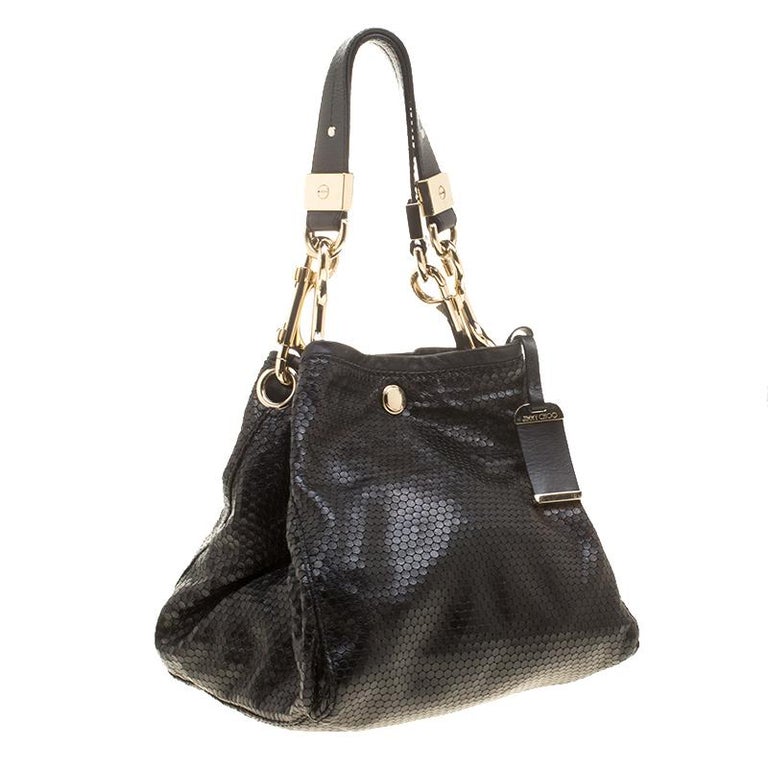 Jimmy Choo Metallic Black Leather Lohla Jayne Tote For Sale at 1stDibs