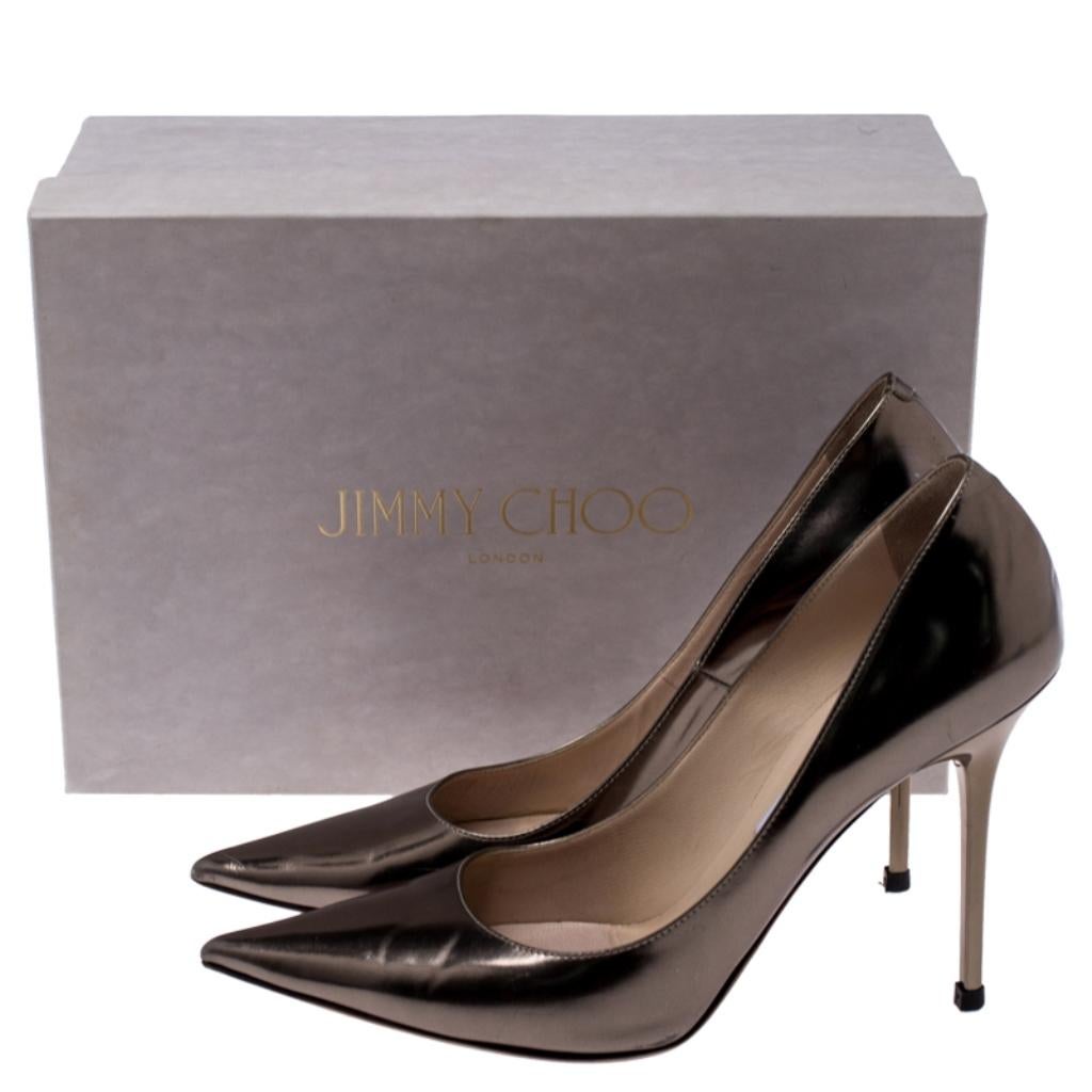 Women's Jimmy Choo Metallic Bronze Leather Abel Pointed Toe Pumps Size 41