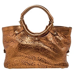 Jimmy Choo Metallic Bronze Leather Star Laser Cut Satchel