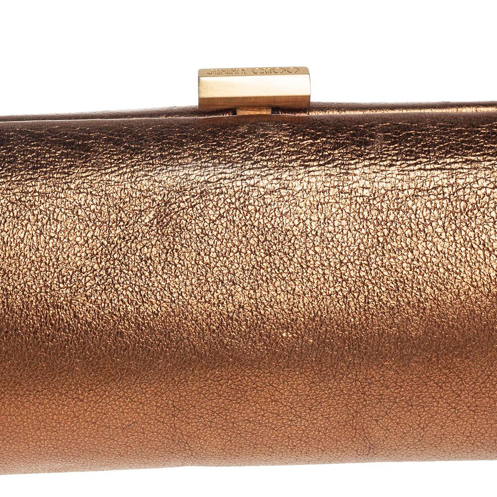 Jimmy Choo Metallic Bronze Leather Twill Tube Clutch 1