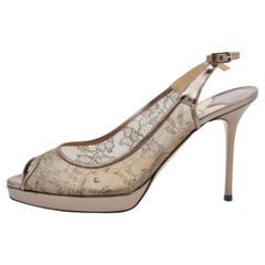 Jimmy Choo Metallic Brown Lace Dahlia Peep Toe Pumps Size 37