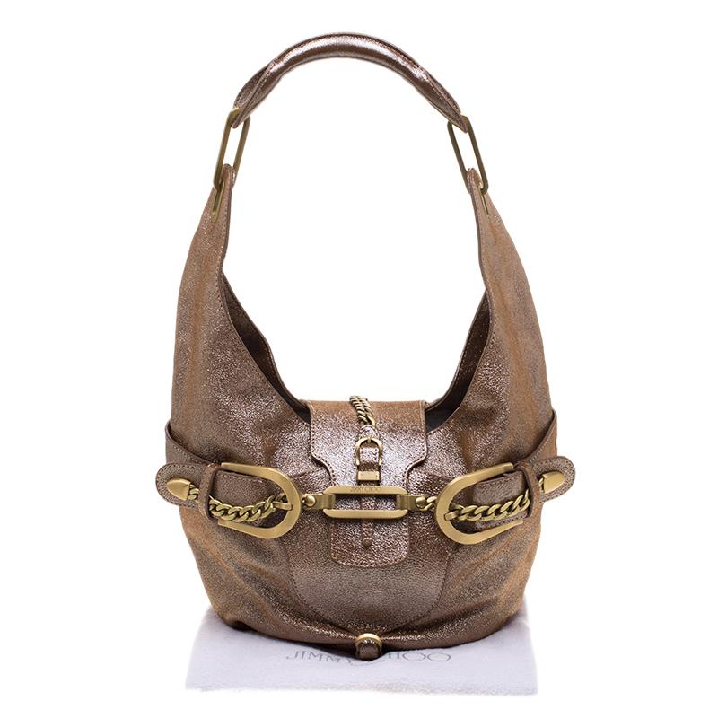 Jimmy Choo Metallic Brown Leather Tulita Hobo 8