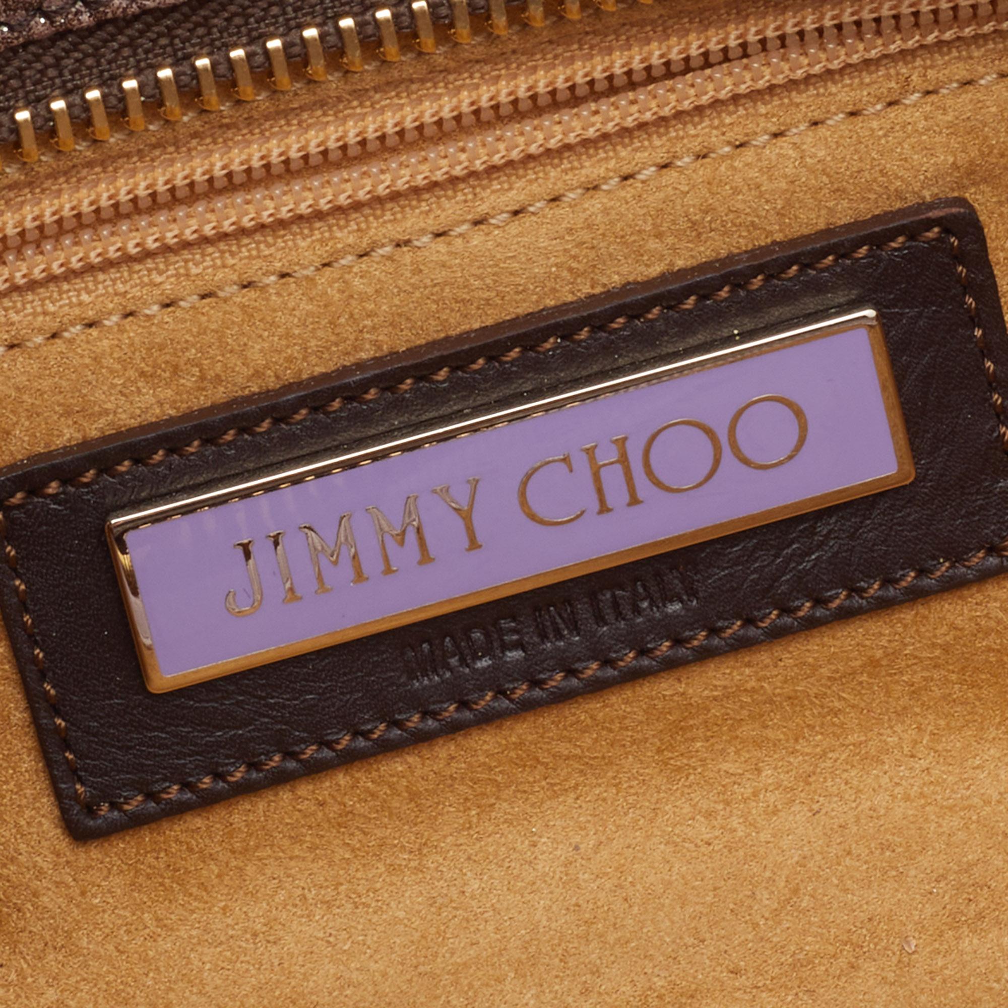 Jimmy Choo Metallic Brown Leather Tulita Wristlet Clutch 5