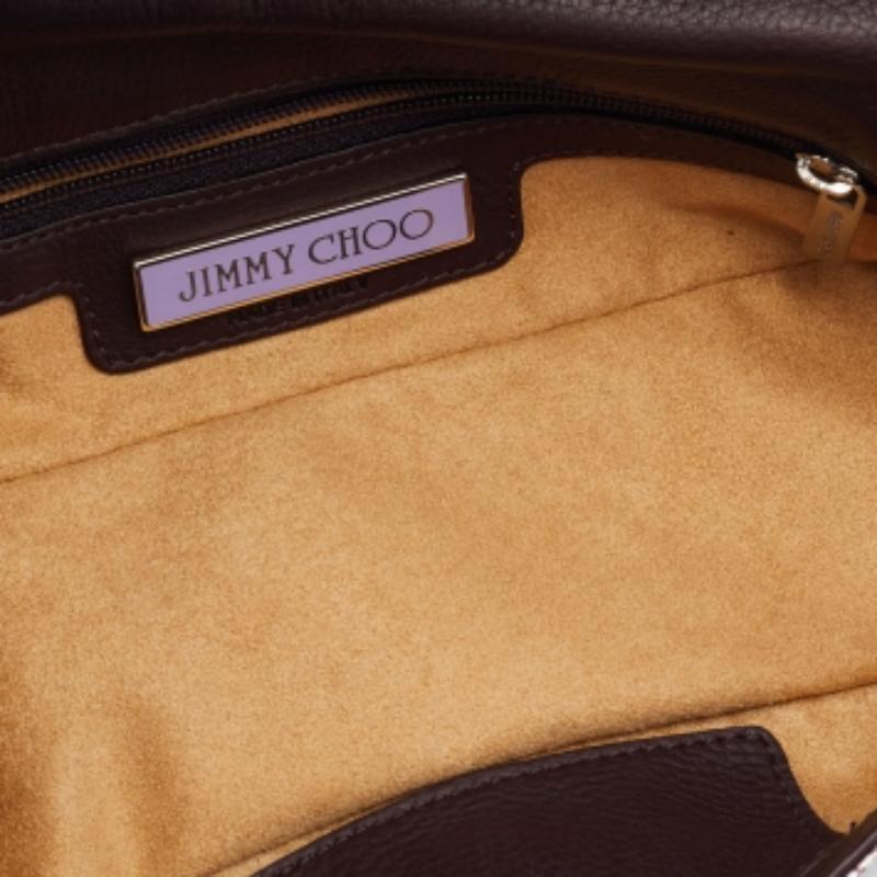Gray Jimmy Choo Metallic Brown Snakeskin Leather Tulita Pochette Bag For Sale