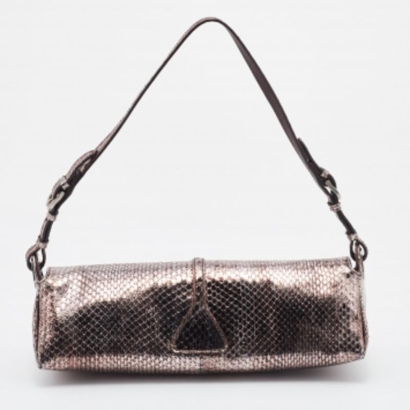 Jimmy Choo Metallic Brown Snakeskin Leather Tulita Pochette Bag For Sale 3