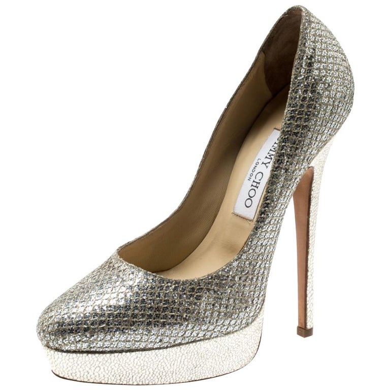 Jimmy Choo Metallic Champagne Lamè Fabric Alex Platform