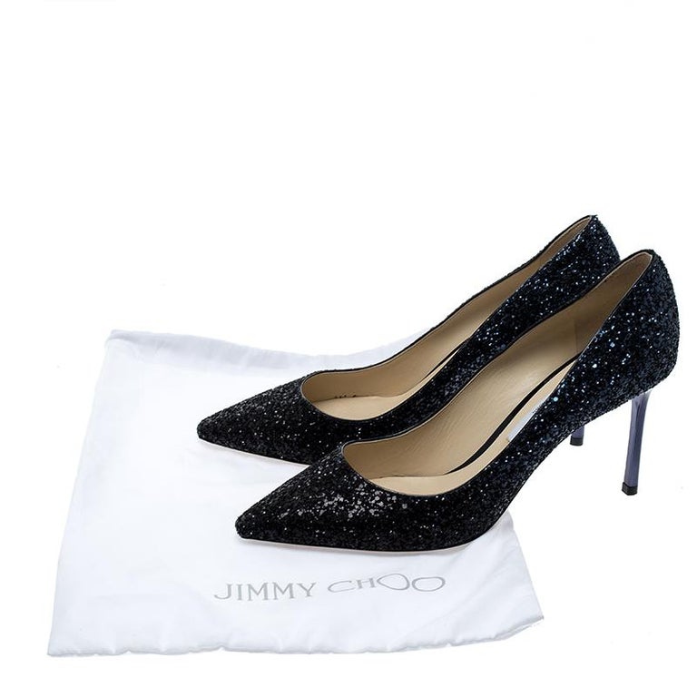 Jimmy Choo Silver Coarse Glitter Degrade Agnes Pumps