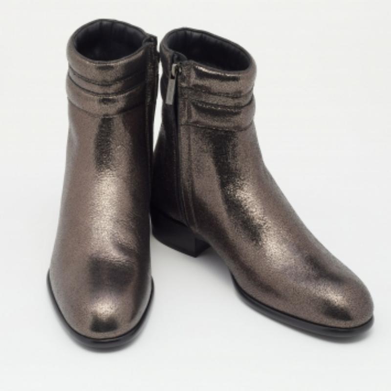 Noir Jimmy Choo Metallic Dark Brown Leather Jimi Ankle Boots Size 40 en vente