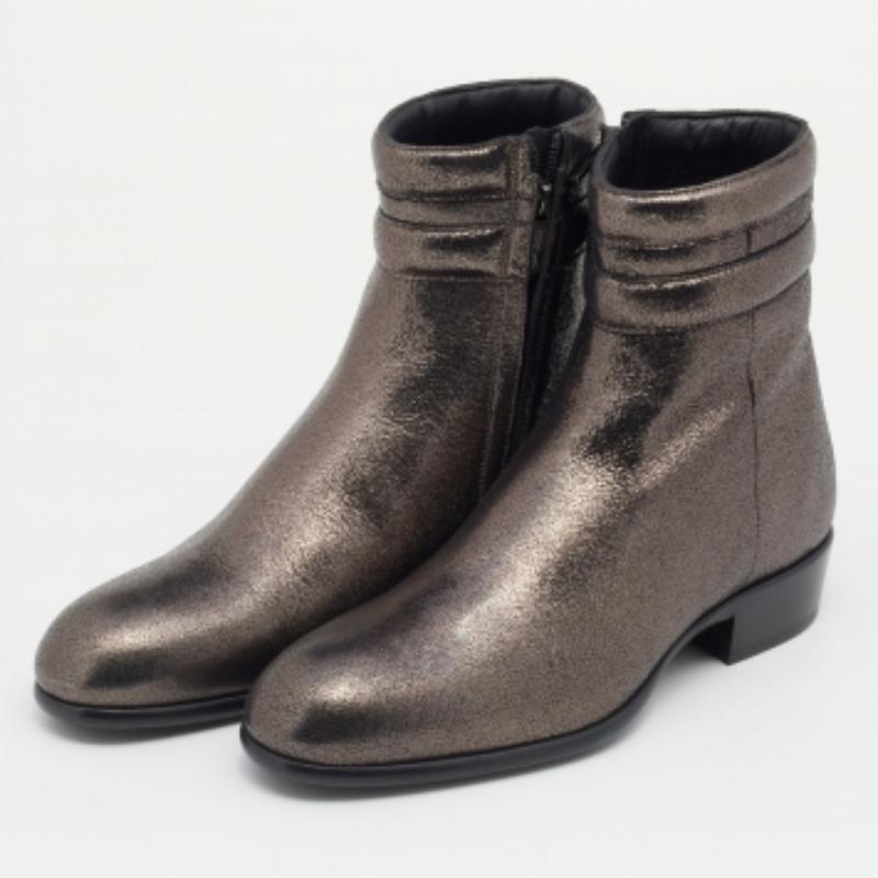 Jimmy Choo Metallic Dark Brown Leather Jimi Ankle Boots Size 40 Bon état - En vente à Dubai, Al Qouz 2