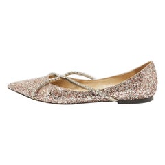 Jimmy Choo Metallic Glitter Crystal Embellished Ballet Flats Size 40.5
