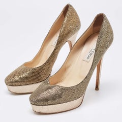 Jimmy Choo Metallic Glitter Fabric Platform Pumps Size 39.5