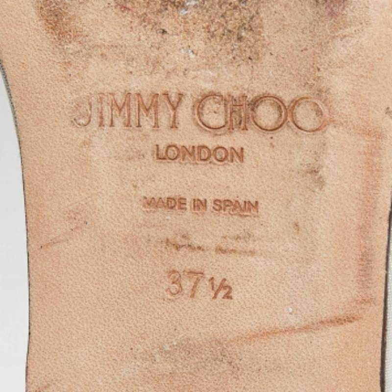 Jimmy Choo Metallic Glitter Nubuck Leder Bella flache Sandalen Größe 37,5 (Beige) im Angebot